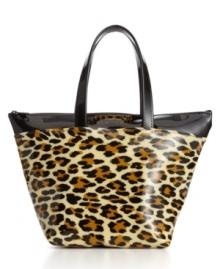 A golden Macy's New York logo amplifies the warm hues of always-chic leopard print on this glossy mini tote that's just the right size for quick errands.