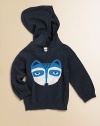 A cool, knit hoodie with an adorable racoon print is cozy and stylish.Attached hoodLong sleevesPullover styleRibbed cuffs and hemCottonMachine washImported