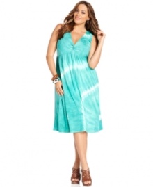 Land a hippie-chic look with INC's sleeveless plus size dress, highlighted by a tie-dye print!