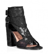 Chic black lace sandals from Laurence Dacade - With an edgy lace detail, these luxe sandals add charm to any ensemble - Lace upper, two buckle closure, chunky heel, front cut-out detail - Wear with a floral mini dress, boyfriend cardigan, and oversized satchel