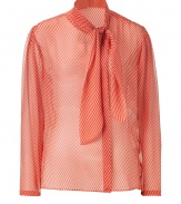 Ladylike diagonal stripe silk blouse - This super feminine tie-neck shirt dresses up any outfit - Try with high-waisted flared jeans and platforms - Wear with a pencil skirt and sexy booties for a sultry day-to-night look