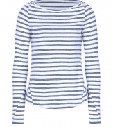 Destined to be your favorite casual go-to, A.L.C.s striped cotton top is as comfy as it is cool - Boat-neckline, seamed long sleeves, shirttail hemline - Fitted - Wear with a cashmere cardigan, skinnies and flats