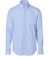 Detailed with delicate dotting and minuscule micro striping, this light blue shirt from Rag & Bone lends a modern edge to your timeless-classic staples - Cutaway collar, long sleeves, buttoned cuffs, hidden button-down front, shirttail hemline - Contemporary straight fit - Wear with blazers and slim cut trousers for that cool London look