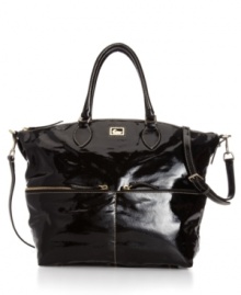 Take a shine to everyday accessorizing with this glossy patent leather satchel from Dooney & Bourke. Clean lines, discrete pockets and signature detailing lend an elegant look that works from desk-to-dinner.