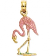 Add a taste of the tropics. This petite, pink flamingo charm features an intricate, carved design in 14k gold. Chain not included. Approximate length: 1 inch. Approximate width: 2/5 inch.