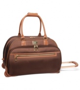 Jet set-with this simplistically stylish duffel, you're on your way to your dream destination at just a moment's notice. Sophisticated accenting coupled with a perfectly sized main compartment guarantees easy packing and a smooth arrival. 10-year warranty.