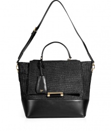 With a ladylike top handle and practical crossbody strap, Diane von Furstenbergs woven raffia satchel is perfect choice for busy days - Flap with push-lock bar closure, zippered back pocket, leather satchel handle with lips mirror concealed in attached logo fob, removable belted leather crossbody strap, leather base, inside cinch strap with push-stud closures, zippered back wall pocket, two front wall slot pockets, zippered front wall pocket, protective feet - Wear as a chic polish to tailored business looks