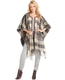 A hot alternative to a jacket, this RACHEL Rachel Roy plaid poncho is an on-trend topper for a layered fall look!