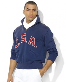 An essential half-zip pullover is crafted from ultra-soft fleece with bold country details, celebrating Team USA's participation in the 2012 Olympic Games.