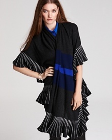 Lend an optic pop to your daily look with this cashmere Magaschoni scarf. Crisp color blocking and variegated stripes team up for a thoroughly mesmerizing style.