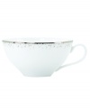 Forecast modern whimsy at meal time with the Silver Mist cup from Lenox Lifestyle dinnerware. The dishes of this collection feature shimmering droplets that trickle in from the platinum-banded edge of bright white bone china. Qualifies for Rebate