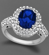 Royally fitting. The sleek oval shape of Kaleidoscope's stunning blue crystal ring give it an air of elegance. Crafted in sterling silver with Swarovski Elements. Size 7.