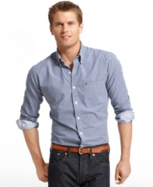 Gingham is made to complement your fall style, so grab your favorite color and perfect your look with this Izod shirt.