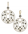 Open to something bold? INC International Concepts has created this pair of circular earrings featuring an open pattern with hematite tone and glass accents. Crafted from 12k gold-plated mixed metal, the earrings are an eye opener. Approximate drop: 2-1/4 inches.