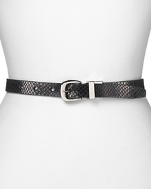 Make last-minute wardrobe changes a cinch with this MICHAEL Michael Kors reversible belt, perfecting double duty from smooth to python-embossed leather.