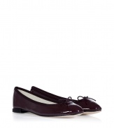 Inject subtle polish to your work or play ensembles with these chic patent leather ballet flats from Repetto - Classic ballet flat styling, front bow detail, leather sole, low heel, glossy wine-hued patent leather - Pair with a full skirt and a tie-front top or a frilly mini dress