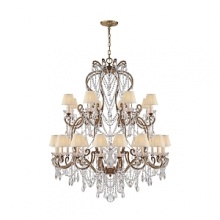 Glamour radiates from this dramatic Ralph Lauren chandelabra, featuring twenty four bulbs topped with petite silk shades and draped with dazzling crystals.