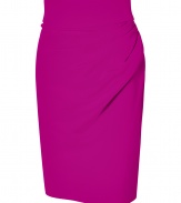 Luxe skirt in fine, pure silk crepe - A sumptuous summer standout from it-designer Sophie Theallet - On trend in lush orchid pink - High waisted pencil cut with decorative drape detail at hips - Slim silhouette hits above the knee - Zips at back - Pair with dressy tanks and t-shirts or silk blouses and peep toe pumps or leather sandals