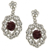 Fashion-forward flowers. These drop earrings from 2028 are crafted from silver-tone mixed metal with glass crystal stones and cranberry-colored flower details providing an elegant touch. Approximate drop: 1-1/4 inches.