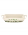 Pretty for serving hot cinnamon rolls, gingerbread and other holiday baked goods, this porcelain bread basket from Lenox's collection of serveware and serving dishes has rope trim and a holly motif to match the beloved Holiday dinnerware line.