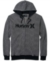 Whether you're getting off your board or getting onto the couch, this Hurley hooded logo sweatshirt keeps you warm while looking cool.