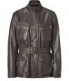 An ultra luxurious iteration of the tried and true Trialmaster jacket, this Belstaff classic guarantees to take you through this seasons in style - Stand collar with buckle detail, long sleeves, snapped cuffs, concealed front zipper placket with snaps, snapped flap pockets, belted waist - Slim fit - Pair with jeans, a tee and motorcycle boots or with slim trousers and trainers