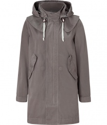 With an outdoorsy feel and modern cut, Closeds cotton hooded coat is a cool choice for chilly days - Stand-up collar, removable drawstring hood, long sleeves, buttoned cuffs, flap pockets, hidden front zip and snap placket, drawstring waist - Slim, straight silhouette - Wear with cords, a pullover and leather lace-up boots