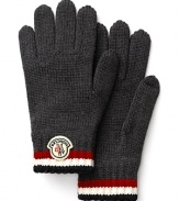 Wool gloves with logo flag trim and crest detail along the wrists.