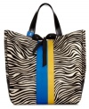 Give your look an exotic edge with this trend-right tote from Juicy Couture. Ultra-spacious and outfitted with bold stripes and cool colorblock details, it's the perfect day bag for work or weekends.