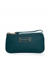 Sleek and sophisticated, Marc by Marc Jacobs leather clutch is a chic way to add a brush of color into your outfit - Metal and leather logo plaque, top zip with matching wristlet strap, tonal logo lining - Flat shape - Carry to cocktail hour with contemporary separates or flirty print dresses