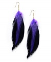 Incredible indigo. Ali Khan's gold tone mixed metal earrings feature purple and black feathers. Approximate drop: 4-1/2 inches.