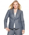 Add instant sophistication to your career style with Calvin Klein's one-button plus size jacket-- snag a suit with the matching pants!