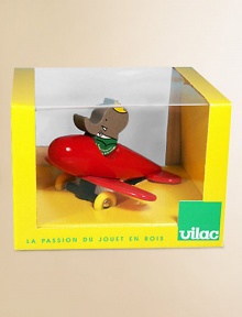 Made of wood with a shiny lacquer finish, Babar, in his classic green jacket and yellow crown, is ready to go flying with you in his very own airplane. This toy is truly a special treasure. Based in the mountains of France, Vilac has handcrafted high quality, classic, award winning toys since 1911.8.75 X 6.13 X 7.75Recommended for ages 2 and upMade in France