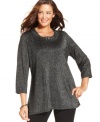 Greet the holiday season in style with JM Collection's metallic plus size sweater, finished by an embellished neckline.