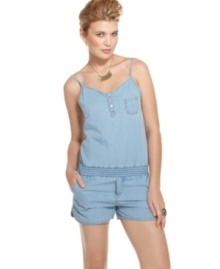 Indulge your love of chambray with this sporty romper from Sugar & Spice – a hot addition to your fun-in-the-sun gear!