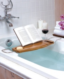 Relaxation done right! Read, recline and even sip your favorite drink all while soaking in your tub with the Aquala Bathtub Caddy. Featuring convenient compartments that keep your soap, novel and wine glass easily within reach. Metal handles lay on to the edge of your tub for stability.