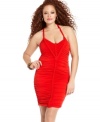 Turn up the heat with Baby Phat's sleeveless plus size dress, featuring a ruched finish and braided trim.