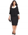 Classic and truly elegant, Le Suit's plus size skirt suit uses contrasting black and white to make a stylish statement for your special event or occasion.