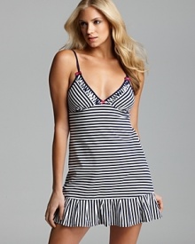 A charming cotton stretch slip with stylish stripes and cute bow accents.