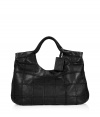 Exquisitely crafted with a decidedly edgy feel, this Ralph Lauren Collection leather tote is a cool choice destined to become your favorite daytime companion - Woven rounded double top handles, embossed luggage tag, allover laced patchwork-effect patterning, hidden magnetic top snap, zippered back wall slot pocket, front wall snapped and slot pockets - Unstructured, slouchy shape - Carry to work with tailored sheaths, or tote around weekend essentials with leather jackets and casual separates