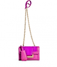 A mini version of the must-have Harper silhouette, this Diane von Furstenberg crossbody bag will update your cocktail-ready look - Front flap with magnetic snap closure, back slit pocket with hidden magnetic snap, lip-shaped mirror attached to handle, chain detailed shoulder strap, inside zippered back wall pocket, back logo detail - Pair with a flirty frock and heels