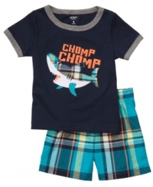 Give him style and comfort he can sink his teeth into with this shirt and short set from Carter's.