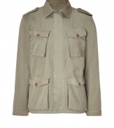 This on-trend jacket from Closed offers military-inspired details and a modern cut - Small spread collar, hidden front button placket, epaulets, two flap chest pockets and hip pockets, lightweight - Pair with straight leg jeans, a long sleeve henley, and motorcycle boots