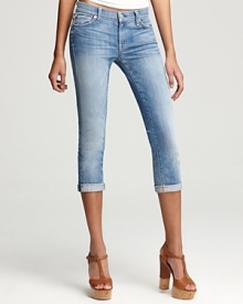 7 For All Mankind Jeans - Crop and Roll Skinny Jeans in Distressed del Azul Wash