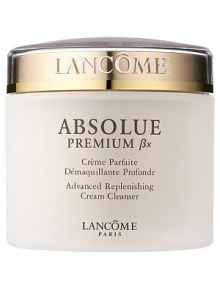 Sets a new standard in age-targeted skincare with Absolue Premium Bx Advanced Replenishing Cream Cleanser to visibly replenish, repair and rejuvenate skin. Absolue Premium Bx Advanced Replenishing Cream Cleanser is enriched with gentle cleansing agents and with the replenishing ßio-Network of Wild Yam, Soy and Sea Algae to gently cleanse and intensely hydrate mature skin. This Cream Cleanser helps eliminate impurities and every lingering trace of makeup; bathing skin in absolute comfort.