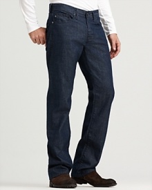 The Protégé is a classic straight leg jean with the signature stitching on back pockets and deep, true-blue rinse.