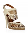 Get the high-style look with these ultra luxe python sandals from Givenchy - Two-tone python, cut out front detail, ankle strap with buckle closure, stiletto heel - Pair with an asymmetrical hem evening dress, a leather trench, and a statement clutch