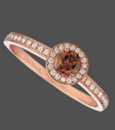 Deliciously lavish. This 14k rose gold ring from Le Vian features a stunning round-cut chocolate diamond (1/4 ct. t.w.) surrounded by white, pave-set diamonds (1/6 ct. t.w.). Size 7.