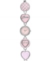 A pure charmer, this GUESS logo bracelet features heart detail and shimmering crystal accents.