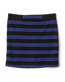 Little girls will love this edgy skirt from Aqua, featuring bold cobalt and black stripes with major attitude.